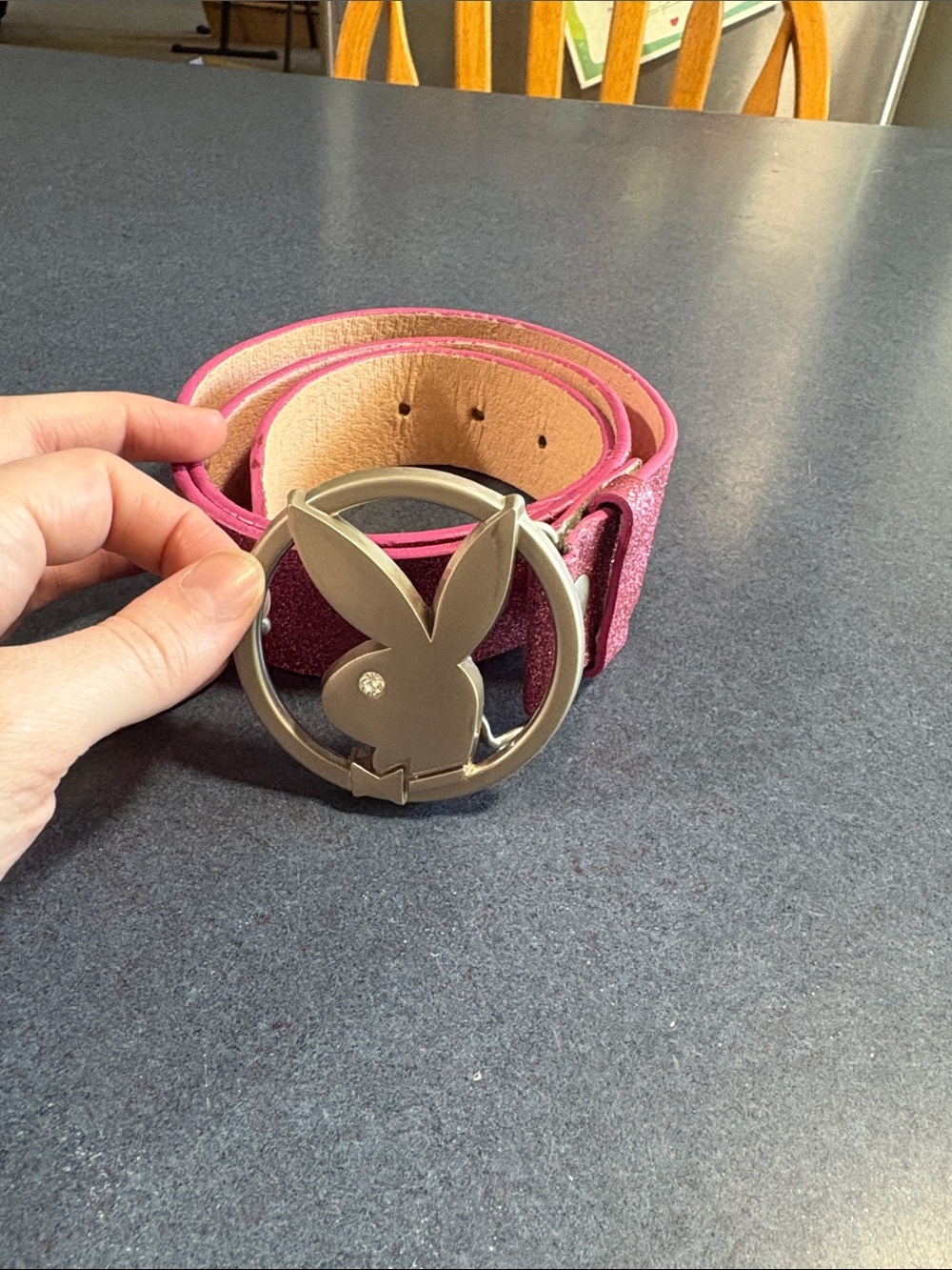 PLAYBOY Pink Glitter Belt with Bunny Head Buckle